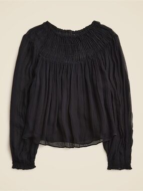 J.Crew Black Smocked Yoke Blouse Large NWT